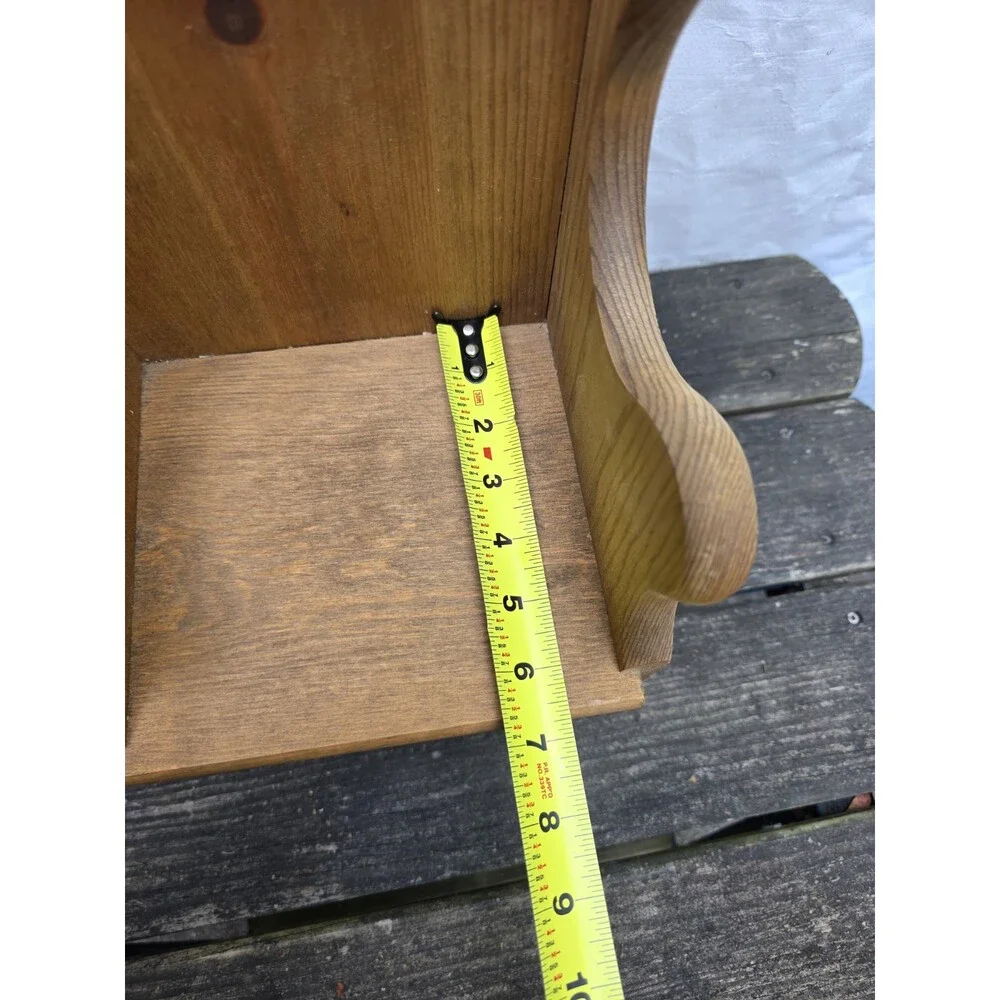 Vintage Rustic Wooden Doll Chair Display Bench Shelf Child Heart Cut Out